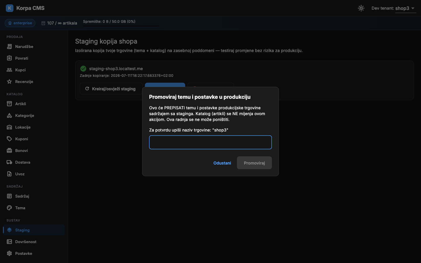 Dijalog potvrde promocije staginga u produkciju
