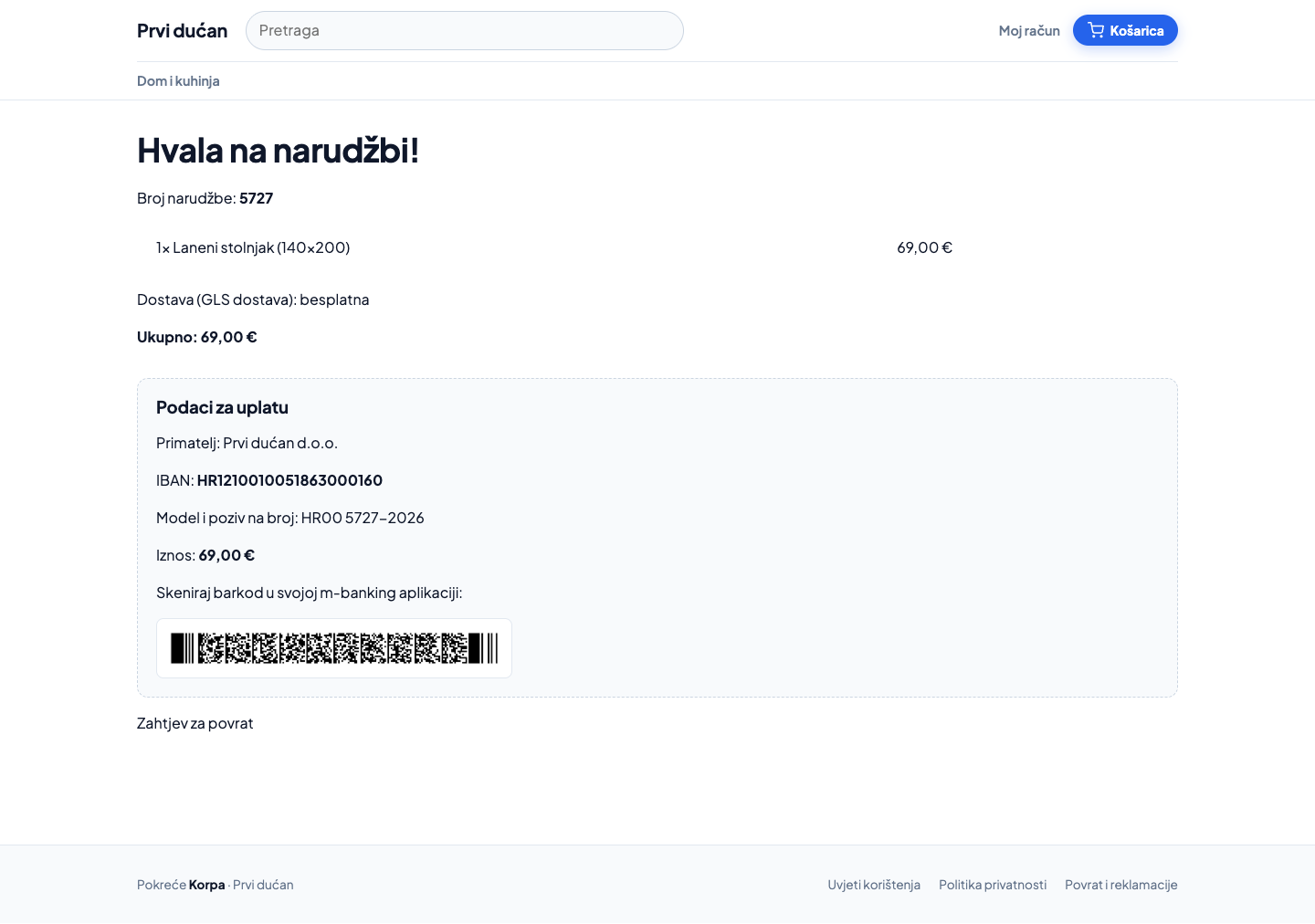 Besplatna dostava iznad praga — poruka kupcu na blagajni