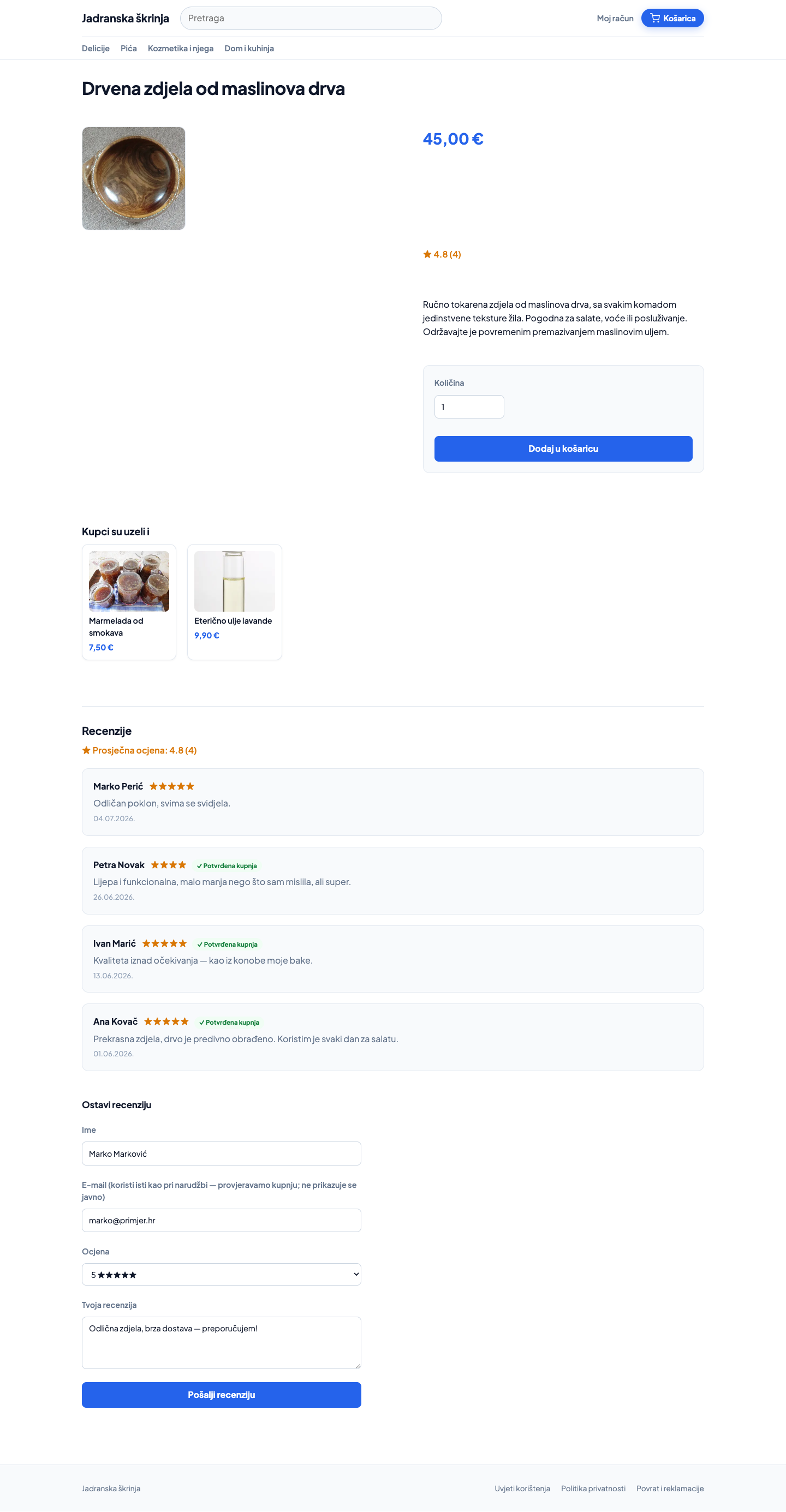Obrazac za recenziju na stranici proizvoda